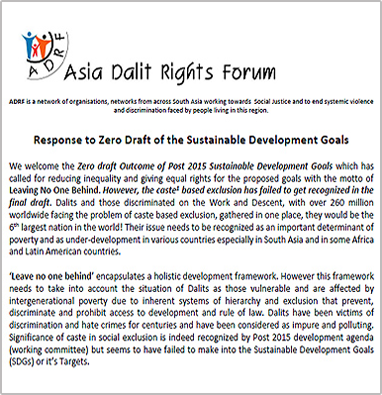 Response to Zero Draft of the Sustainable Development Goals